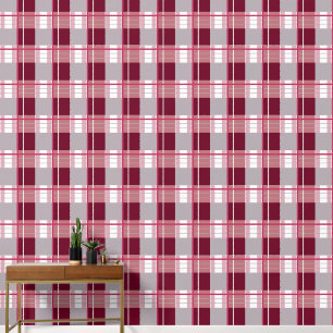Papier Peint Effet plaid rouge chaud gris et blanc