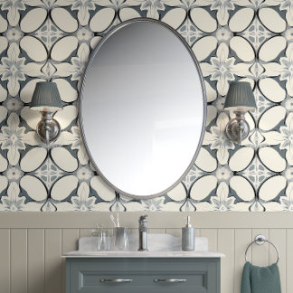 Papier Peint Elégance florale géométrique - Gris, Crème - Moder
