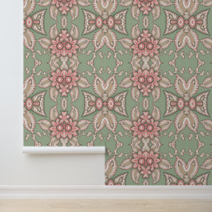 Papier Peint Élégance victorienne rose et verte