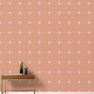 Papier Peint Élégant Argent 4 étoiles Saumon Carré rose