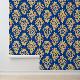 Papier Peint Elégant bleu et or classique Damask