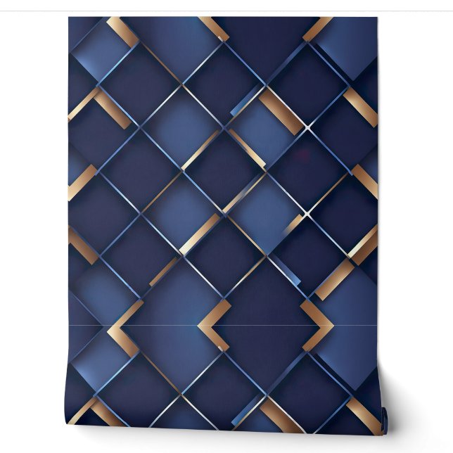 Papier Peint Elégant bleu et or géométrique (Déroulement)