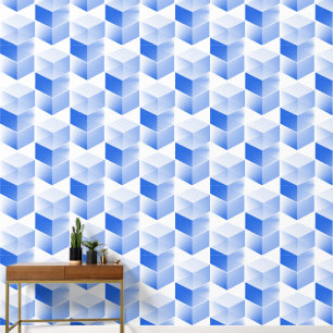 Papier Peint Elégant bleu gris Abstrait blanc Cube Art vertical