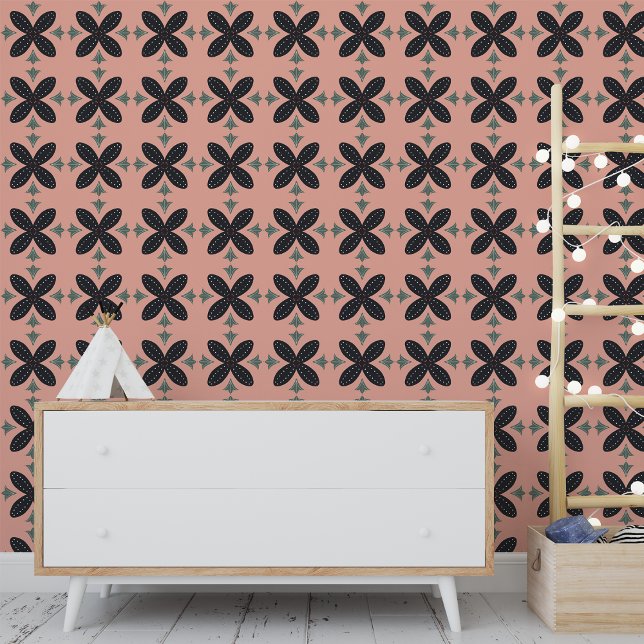 Papier Peint Elégant Boho Peach Black Nordic Motif (Créateur téléchargé)