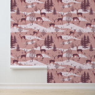 Papier Peint Élégant Cerf Festif Rose Bois