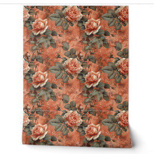 Papier Peint Élégant chic teracotta rouille shabby rose anglais