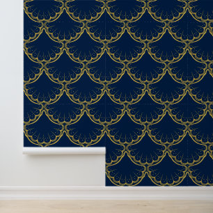 Papier Peint Elégant Coastal thème Coquille d'or motif bleu