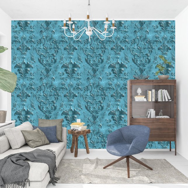 Papier Peint Elégant Damask Dark Turquoise Baroque (Elegant Damask Dark Turquoise Baroque Wallpaper)