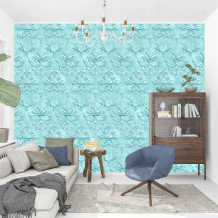 Papier Peint Elégant Damask Turquoise Baroque