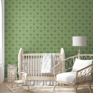 Papier Peint Élégant et élégant Olive Stars sur Sage Green