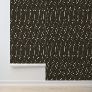 Papier Peint Elégant Feuille beige sur foncé