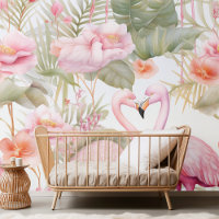 Elégant Flamant rose aquarelle et patte florale tr