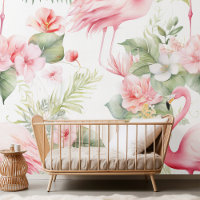 Elégant Flamant rose aquarelle et patte florale tr