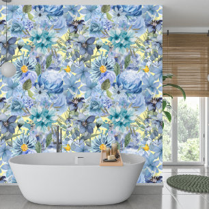 Papier Peint Élégant Fleur sauvage Bleu Botanique Motif