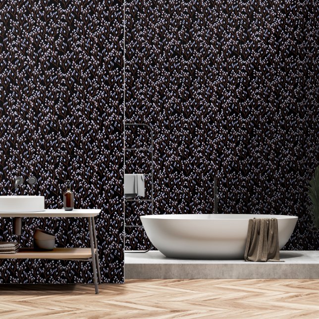 Papier Peint Élégant floral noir et blanc (Salle de bain)