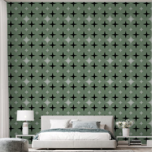 Papier Peint Élégant Gris Argent & Étoiles Noires, Gris Vert Sa