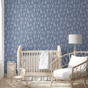 Papier Peint Elégant Jardin Vintage Herbal Calme Bleu Doux
