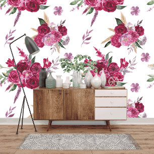 Papier Peint Élégant magenta floral et fleurs de marron