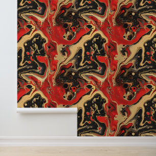Papier Peint Elégant marbre rouge doré noir carrelé