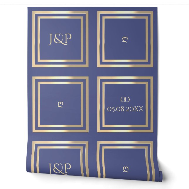Papier Peint Élégant mariage de fond monogramme or bleu (Déroulement)