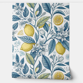 Papier Peint Elegant Mediterranean Lemon Botanical Navy