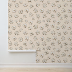 Papier Peint Élégant modèle végétal neutre de Magnolia