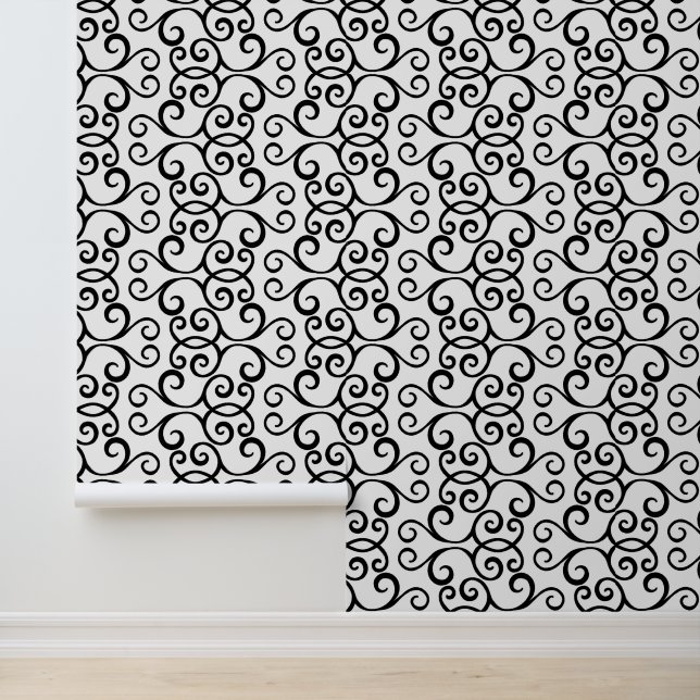 Papier Peint Élégant moderne Damask Classy Chic noir et blanc (Application)