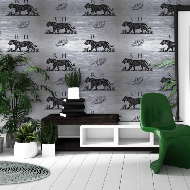 Papier Peint Élégant Monogramme noir argent Motif (Créateur téléchargé)