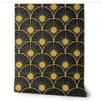 Elégant Motif Art Déco Gold Sun sur Noir