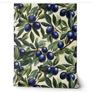 Papier Peint Élégant Motif de branche d'olivier avec des olives