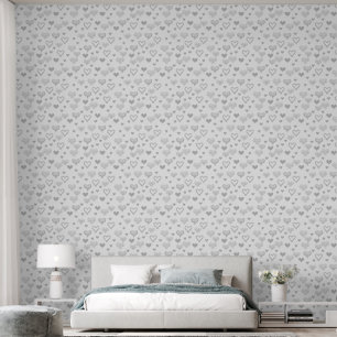 Papier Peint Élégant Motif de coeur décoratif gris argent