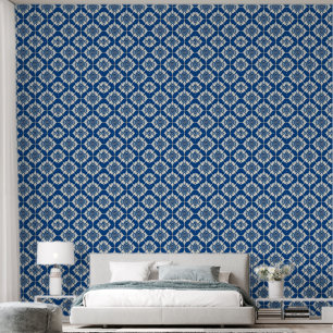 Papier Peint Élégant motif floral bleu et blanc