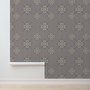Papier Peint Élégant Motif géométrique floral sur gris