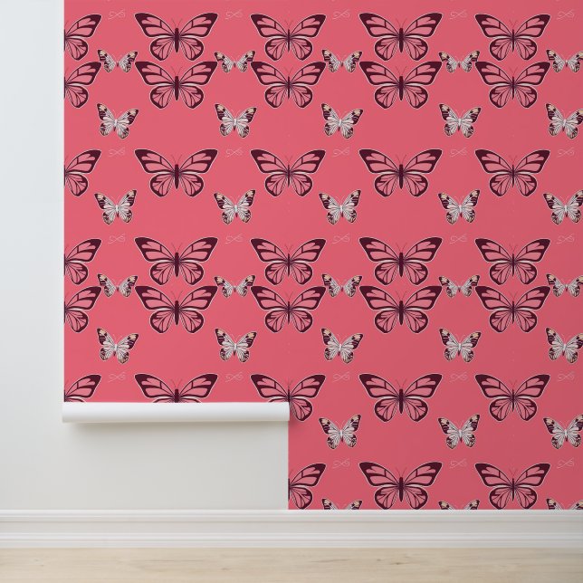 Papier Peint Élégant Motif papillon rose (Application)