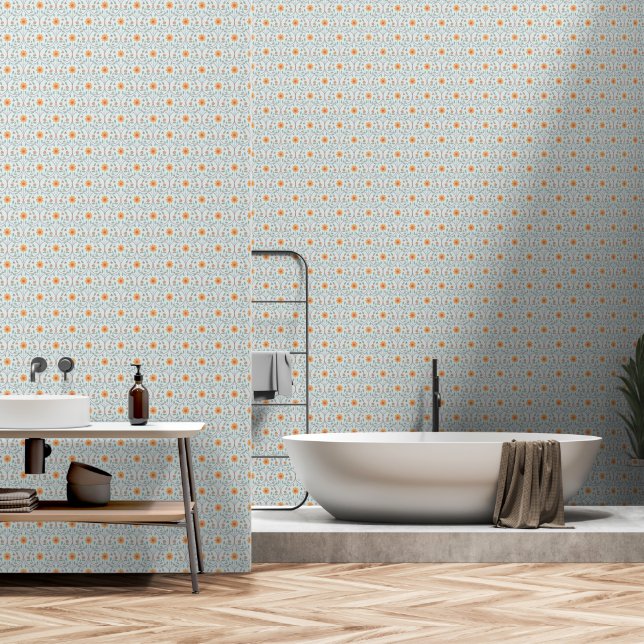 Papier Peint Elégant Pastel Blue Spring Motif Floral (Salle de bain)