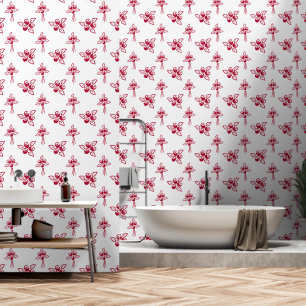 Papier Peint Elégant Red Roses Bunches Line Art on White