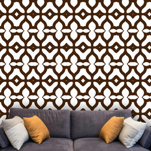 Papier Peint Elégant Retro Géométrique Brown et Motif blanc