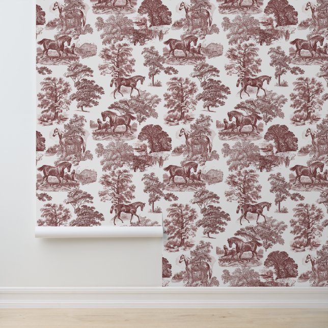 Papier Peint Élégant Rustique Pale Rouge Cheval Toile (Application)