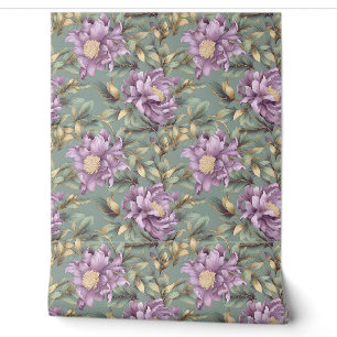Papier Peint Elégant sauge vert et violet des fleurs pivoines