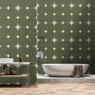Papier Peint Élégant Stars Tan & Grey Dark Green Jaune Motif