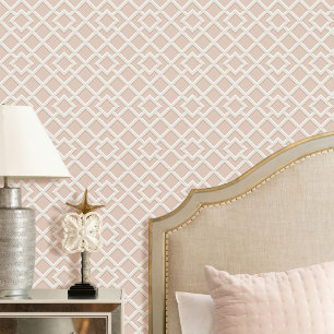 Papier Peint Élégant treillis Motif géométrique rose blanc cass