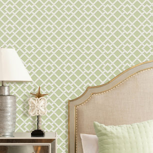 Papier Peint Élégant treillis Motif géométrique Vert blanc cass