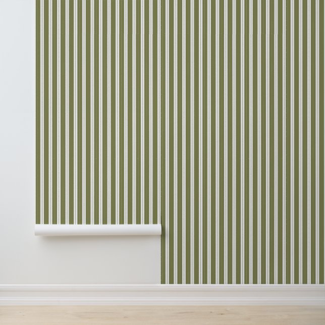 Papier Peint Élégant Vert olive élégant Français Ticking Stripe (Application)