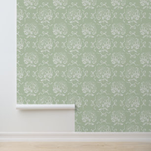 Papier Peint Élégant Vintage Sage Hydrangea Bow Motif
