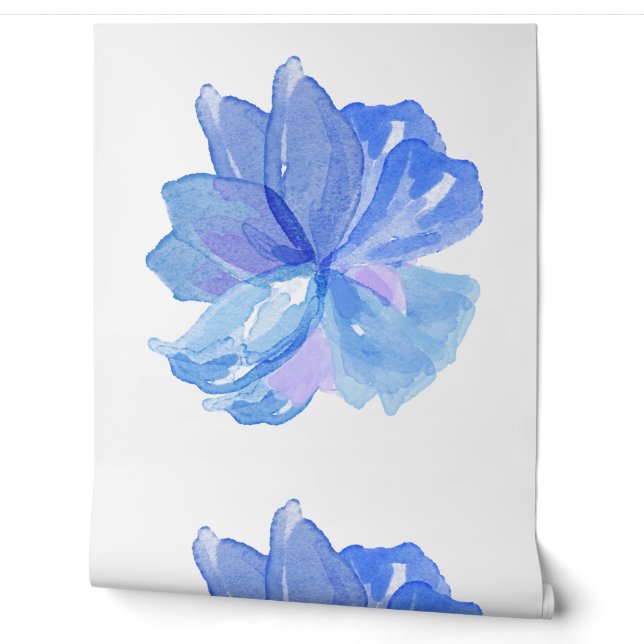 Papier Peint Elégante aquarelle bleue florale (Déroulement)