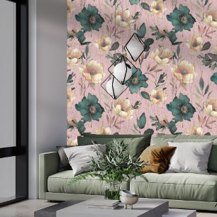 Papier Peint Elégante aquarelle Botanique Motif rose pâle