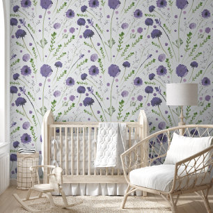 Papier Peint Elégante couleur violet aquarelle Floral