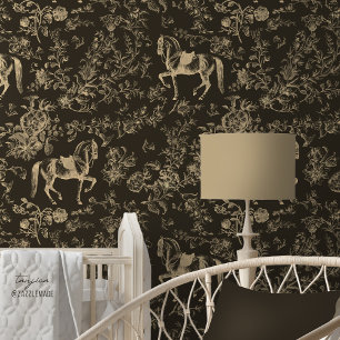 Papier Peint Élégante Crème Vintage Cheval Brown Motif Floral