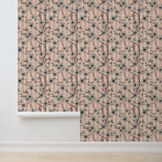 Papier Peint Elégante Fleur de Cerise Sakura - Rose & Blanc