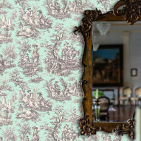 Elégante menthe noire vintage toile de jouy